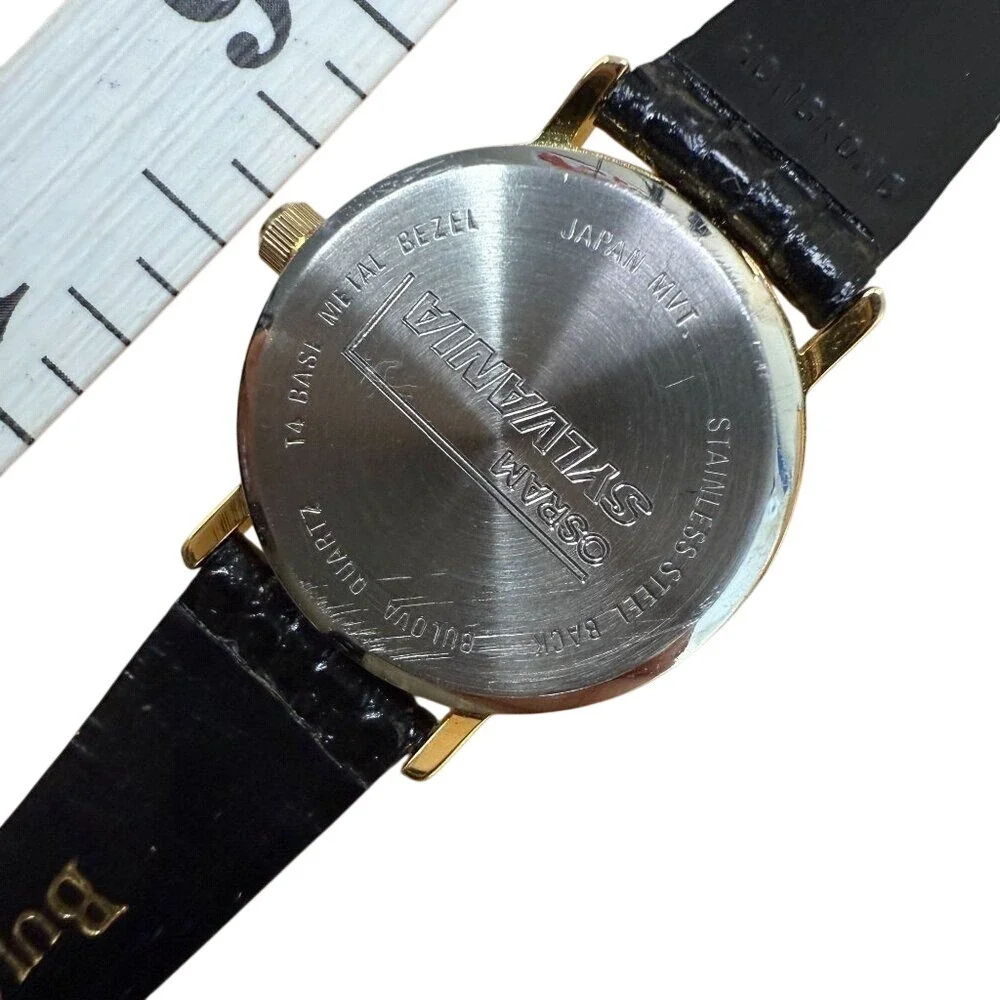 Bulova Gold-Tone Black Leather Analog Ladies Watch NOT TESTED